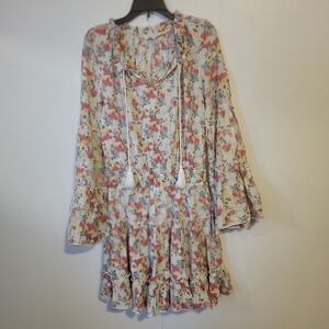 FANCO For Love & Lemons Inspired Multicolored Floral Dress Long Sleeves Sz S